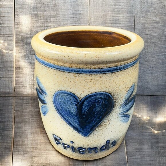 2000 Shadow Lawn Friends Salt Glazed Stoneware Rowe Pottery Vase Utensil Holder - Picture 1 of 12